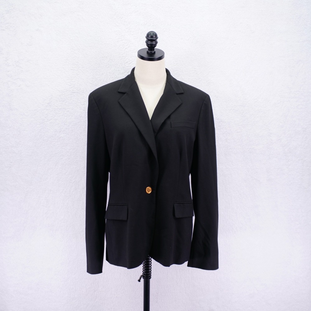 Lauren Ralph Lauren Women's Black -14- 1 Gold Button Blazer Polyester Viscose El